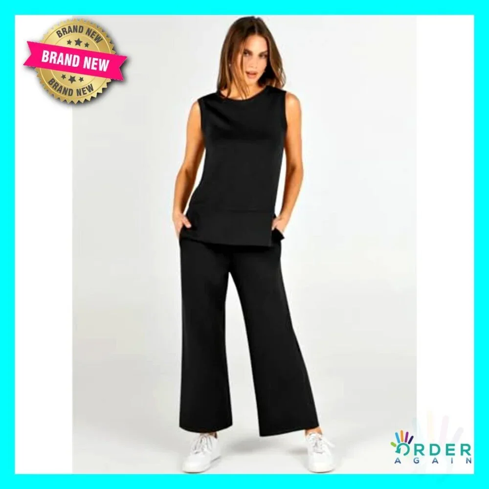 Two Piece Lounge Set Wide Leg Pants Tank Top Travel Outfit Casual Chic